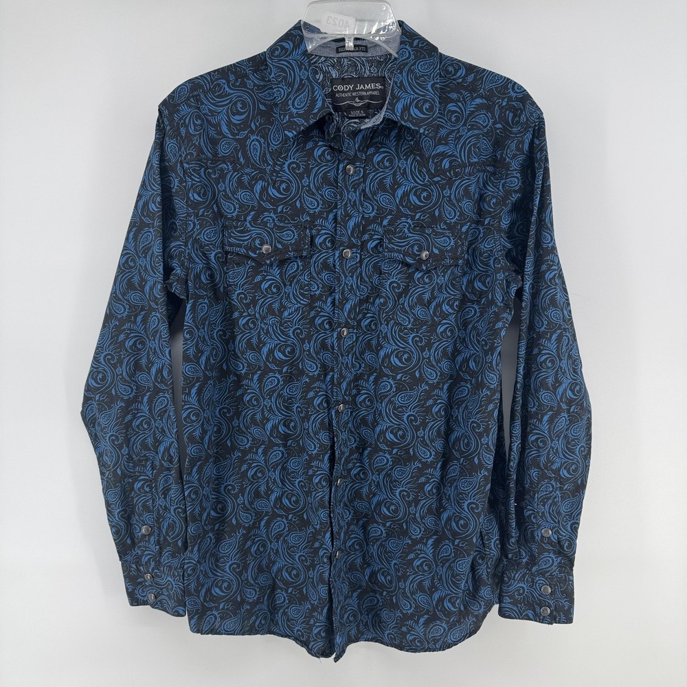 Cody James Shirt Mens Small Blue Paisley Western Snap Front Long Sleeve Rodeo